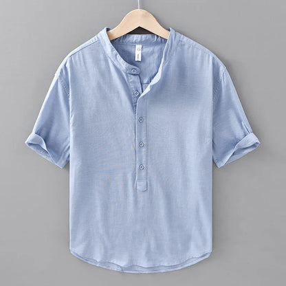 2025 Spring Summer New Breathable Cotton Linen Short Sleeve Shirts for Men Clothing Soft Thin Shirts DC208