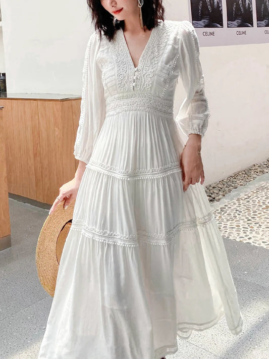 GypsyLady Elegant Vintage Chic Midi Dress Cotton White Boho Autumn Spring Holiday Women Long Sleeve Ladies Dresses Vestidos 2XXL