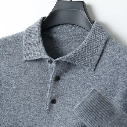 Autumn and winter new 100% pure wool sweater men's POLOL neck sweater lapel button cashmere sweater business bottoming shirt.