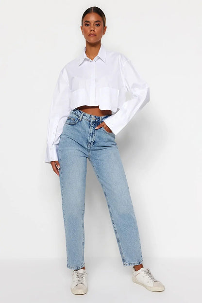 Women's 100% Cotton High Waist Turnip Jeans New Spring Autumn Pants Casual Trousers