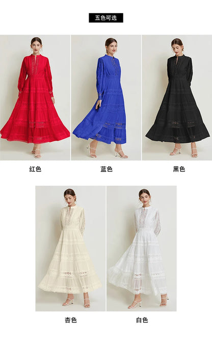 French Fashion Retro Dress Summer Clothing Lace Lace Splicing V-neck Design Lantern Sleeve Dress White Club Outfits for Women