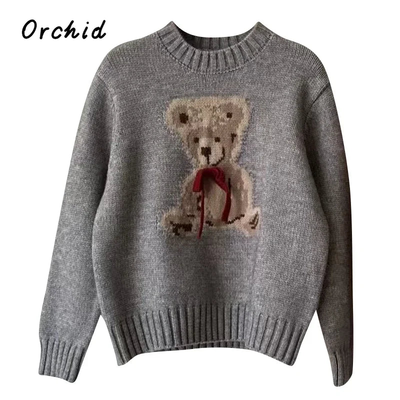 Christmas Sweet Style Knitting Long Sleeve Casual Pullovers 2025 Winter Women Lovely Jumpers Bow Round Neck Ladies Red Sweater