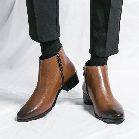 Genuine Leather Side Zipper Male Shoes High Quality Winter Men  Boots Stylish Male Shoes High Heels Mens Chelsea Boots