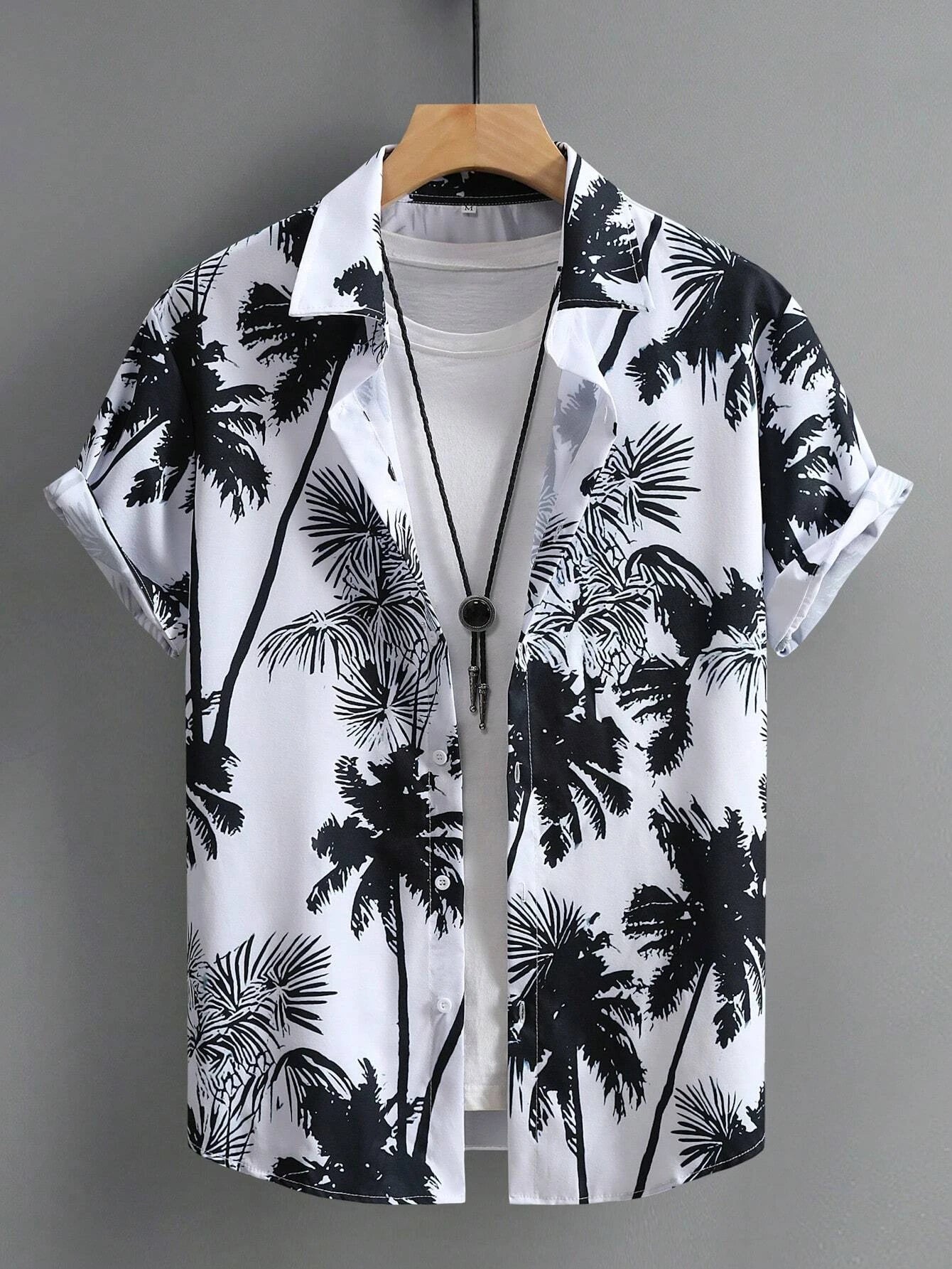 Men's Coconut Tree Graphic Print Short Sleeve Lapel Shirt Tops Men's Casual Button-Down Shirts For Summer Daily Wear And Resort