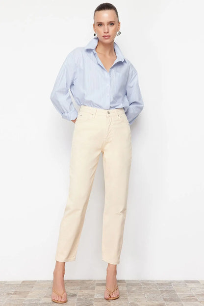 Women's 100% Cotton High Waist Turnip Jeans New Spring Autumn Pants Casual Trousers