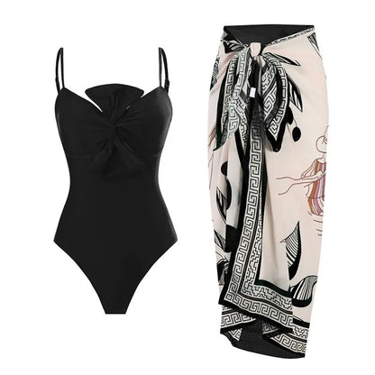 2024 New Sexy Push Up One Piece Swimwear Women Retro Print Biquini Skirt Cover Up Monokini Brazilian Swimming Suit Dress