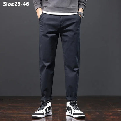 Stretched Casual Men Cotton Trousers Loose Pencil Chino Pants