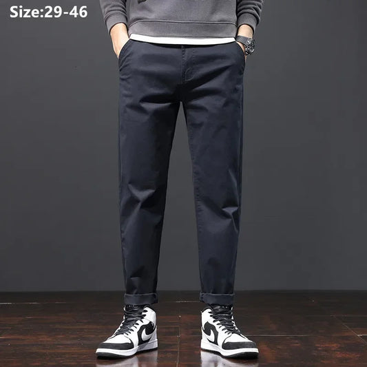 Stretched Casual Men Cotton Trousers Loose Pencil Chino Pants