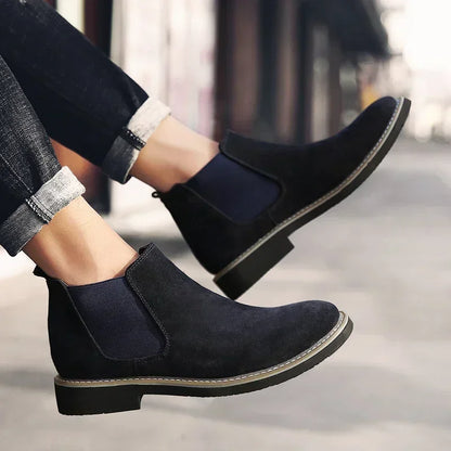 Winter Large Size Men's Chelsea Mid-cut Boots Casual Leather Boots for men  All-match Pointed Toe Wedding Classic Business Boots