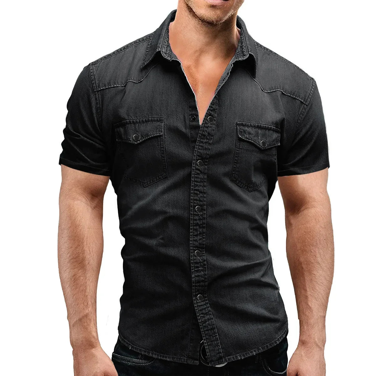 New 2025 Men's Denim Shirt Fashion Short Sleeve Soft Solid Slim Cowboy Tops Men Trend Streetwear Vintage Casual Cardigan T-shirt