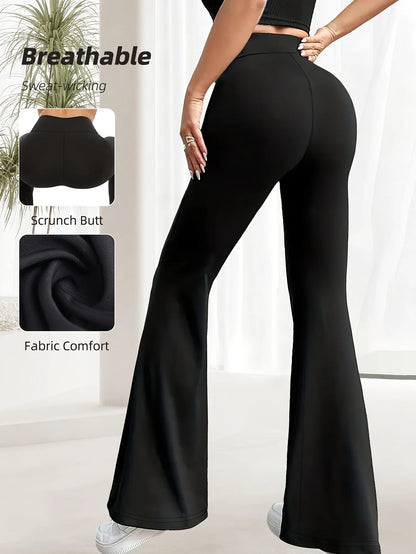1 high waisted solid color spring/summer thin flared pants, slim fit and shaping, women's casual wear, women's clothing