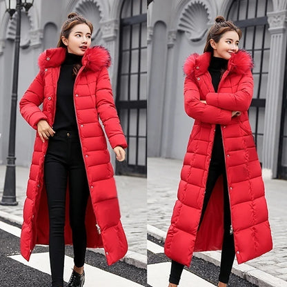 2025 Winter Women's Jacket Warm Fashion Comfortable Bow Belt Fox Fur Collar Clothes Long Dress Office Casual Women's Thick Coat