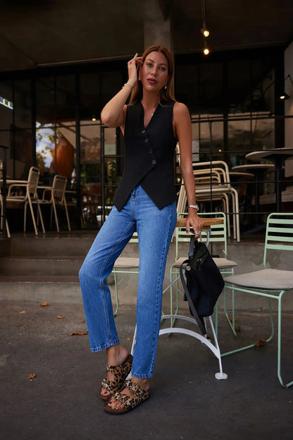 Women's Jeans Casual Double Side Pockets Beltless Denim Straight Leg Plain Zip fly Pants Fashion Clothing
