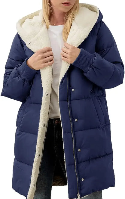 Womens Winter Warm Coats Sherpa Fleece Lined Long Hooded Puffer Jacket