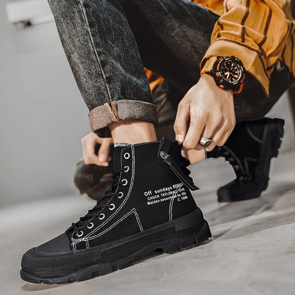 Men Casual High Top Sneakers Platform Skateboard Shoes Lace Up Ankle Boots Outdoor Comfortable Cool Canvas Shoes For Male 39-44