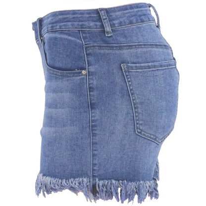 Fashion Front Zipper Open Crotch Denim Shorts Women Casual High Waist Color Contrast Patchwork Female Tassel Three Quarter Pants