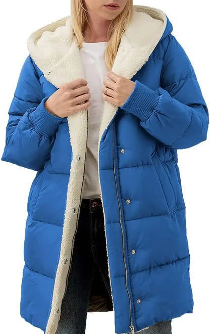 Womens Winter Warm Coats Sherpa Fleece Lined Long Hooded Puffer Jacket