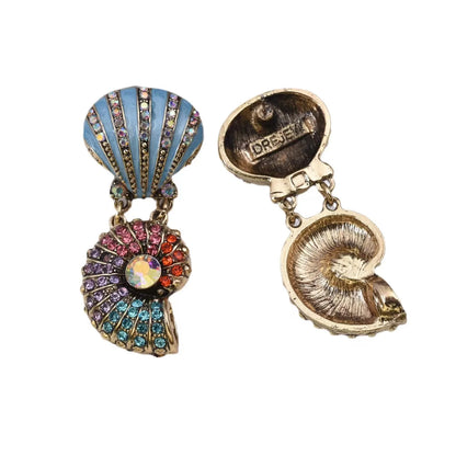 Medieval diamond pearl conch double necklace earrings set women retro fashion temperament light luxury exaggerated style