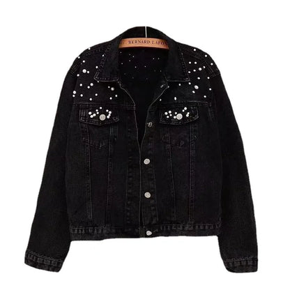 Women Denim Jackets Turn Down Collar Single Breasted Full Sleeve Loose Casual Regular Short Jacket