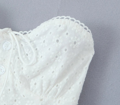 Evening Party Embroideryed Dress Elegant Summer Solid Color White Lace dress Off Shoulder Short Dress Front Tie Back Shirred
