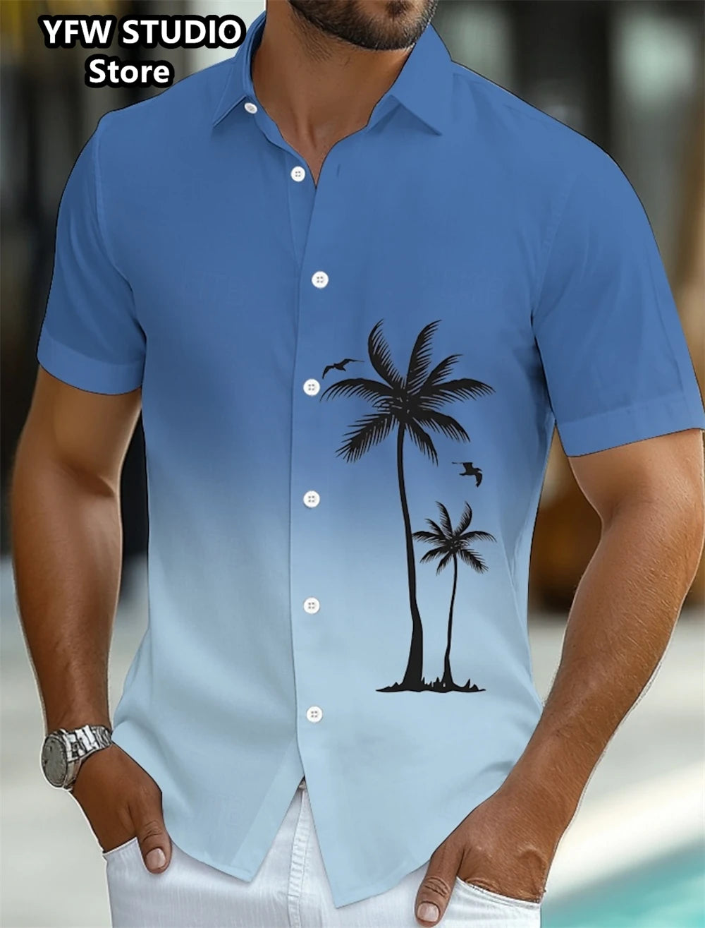 Men summer holiday shirt with 3D Coconut Tree Printed Oversized shirt