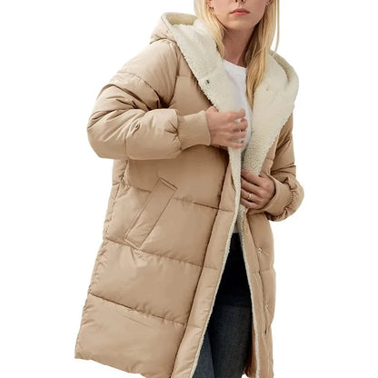 Womens Winter Warm Coats Sherpa Fleece Lined Long Hooded Puffer Jacket