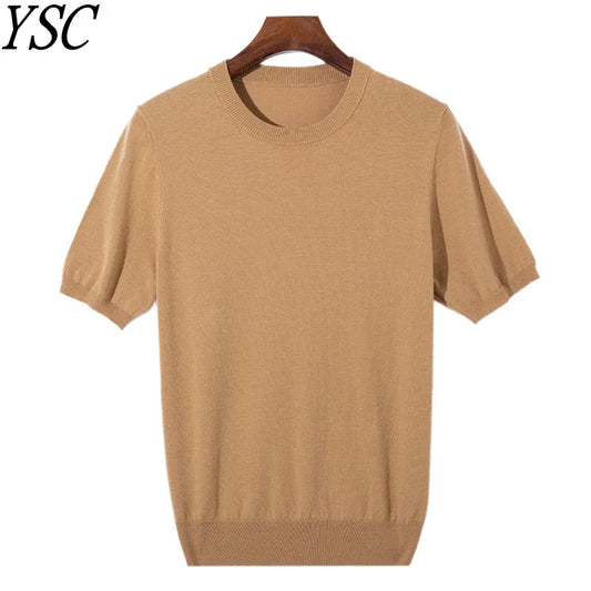 Summer Classic Short Sleeve Men Knitwear Silk Wool blend Sweater O-Neck Loose Cool Quality Business Pullover Basic Clothing Tops