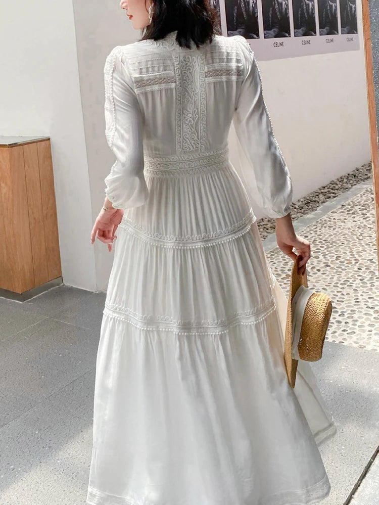 GypsyLady Elegant Vintage Chic Midi Dress Cotton White Boho Autumn Spring Holiday Women Long Sleeve Ladies Dresses Vestidos 2XXL