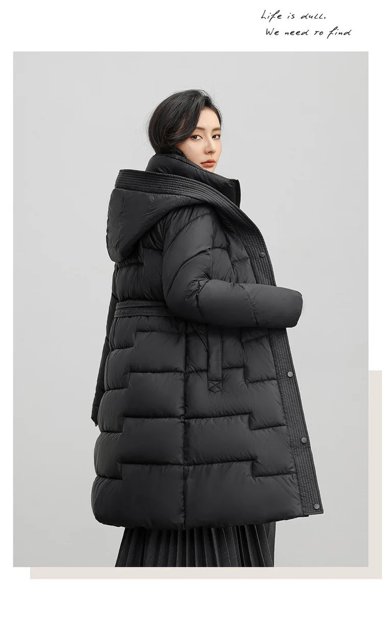 New Winter Parkas Thick Down Cotton Jacket Women Hooded Mid-Length Puffer padded coat