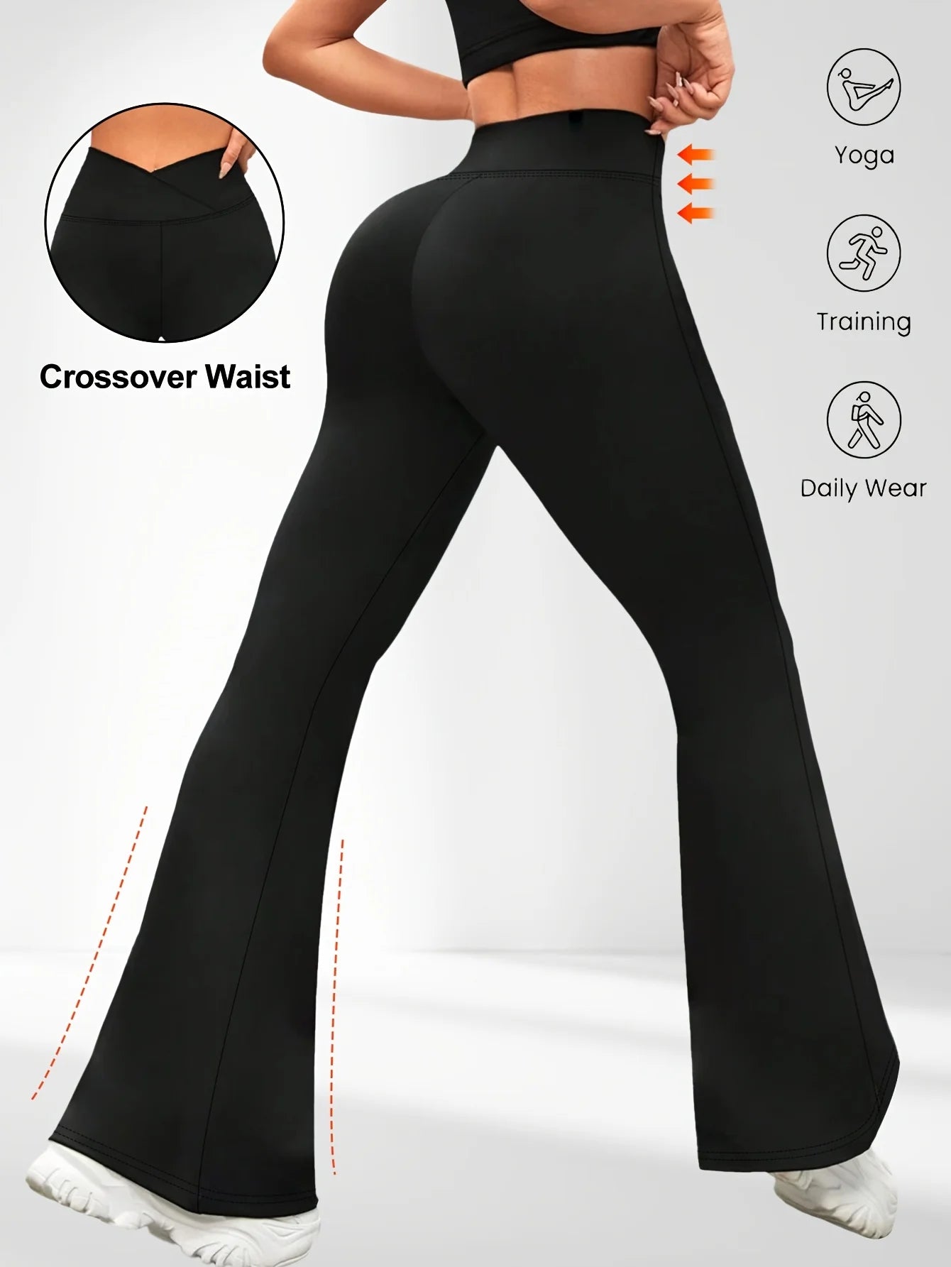 1 solid color high waisted bell bottom pants, sports yoga pants, spring and summer running and fitness bell bottom pants