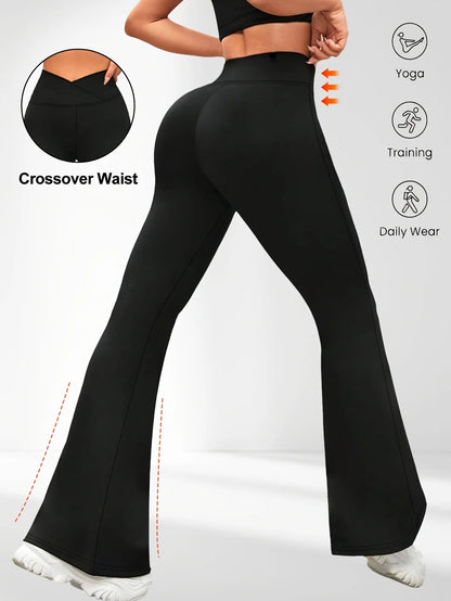 1 solid color high waisted bell bottom pants, sports yoga pants, spring and summer running and fitness bell bottom pants