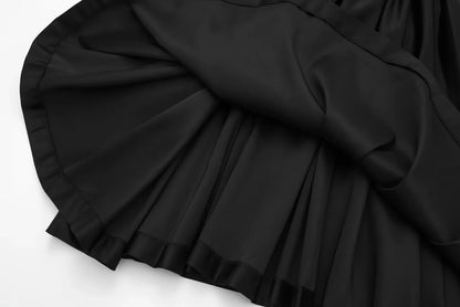 TRAFZA Vintage High Quality Black Patchwork Party Dress Women V Neck Ruffles Cami Chic Dress Fashion 2025 Evening Club Dress