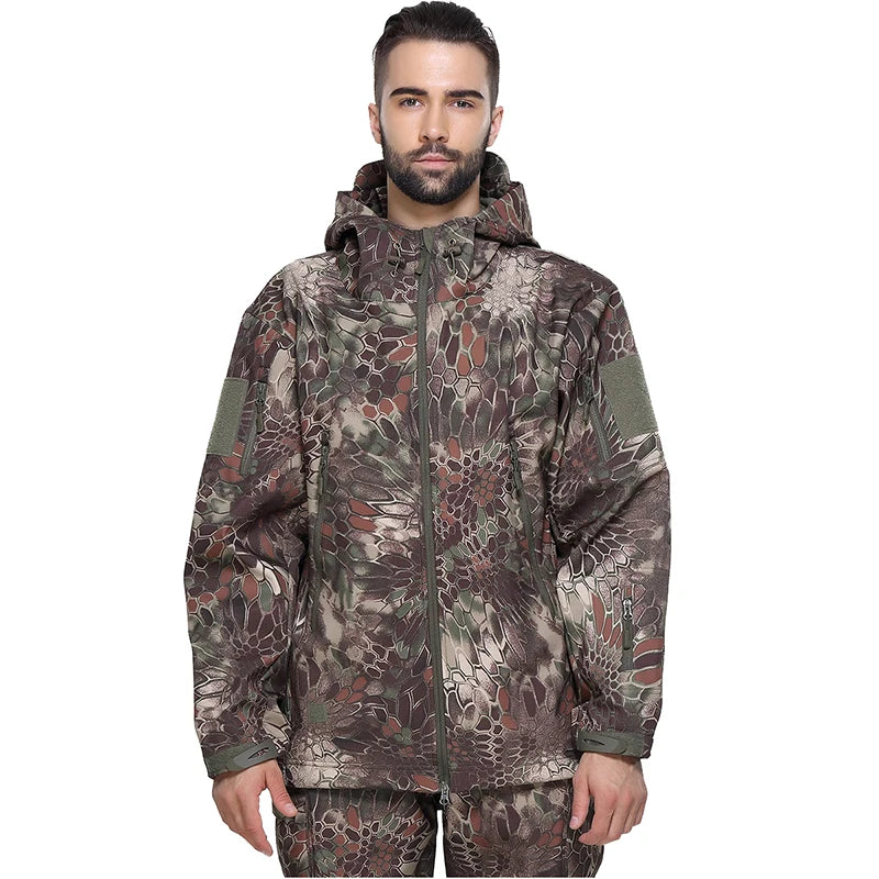 Men's Soft Shell Camouflage Tactical Jacket Men Waterproof Fleece Lined Coat Hooded Outdoor Hiking Hunting Clothes