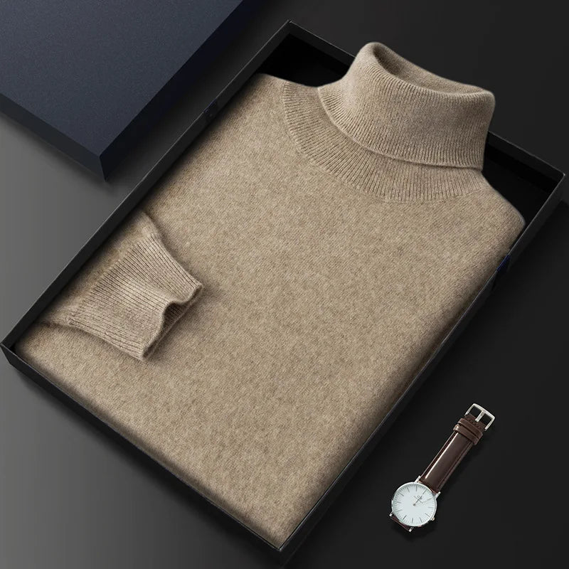 100% Cashmere Turtleneck Men Pullovers 2024 Autumn Winter Soft Light Warm Rolled Neck Jumper Jersey Pull Homme Knitted Sweater