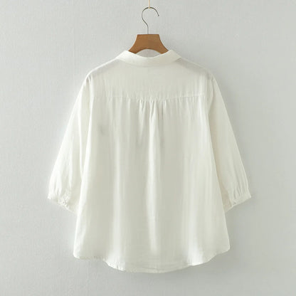Women's clothing summer 2025 novelty short sleeve lapel white embroidery shirts and blouses stylish stylish women's blouse