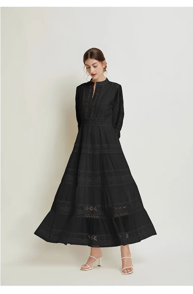 French Fashion Retro Dress Summer Clothing Lace Lace Splicing V-neck Design Lantern Sleeve Dress White Club Outfits for Women