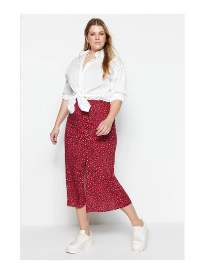Trendyol TYZA Women's Plus Size Skirts Casual Animal Print Woven Plus Size Clothes Animal Print Skirts Casual