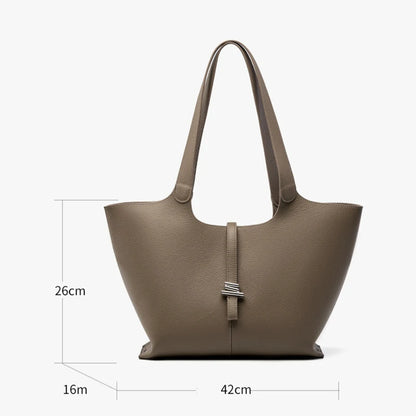 Head layer cowhide wind chime tote bag for women, large capacity commuting handbag single shoulder leather handbag for women