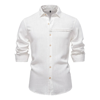 2025 New Design Men's Solid Color Linen Long Sleeve Shirt - Casual Button-Down Collar Shirt for Men