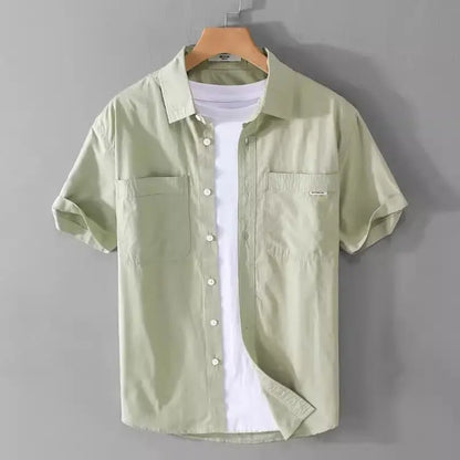 2025 Summer Thin Tops Work Clothes Short-sleeved Shirt Trendy Men Loose Casual Youth Solid Color Versatile Trend