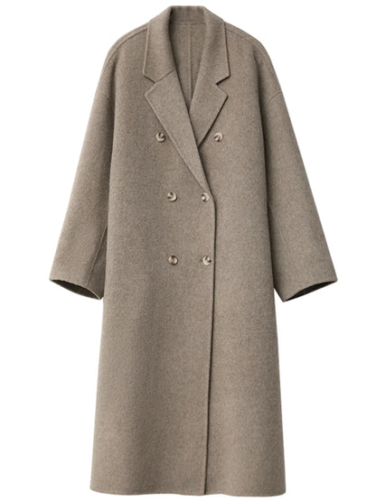 CHIC VEN Women Woolen Coat Double-breasted Basic Loose Casual Retro New Long Double-sided Female Overcoat Autumn Winter 2024