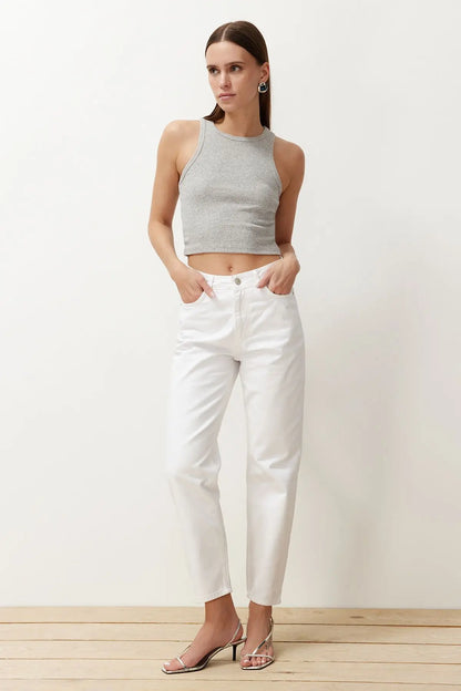 Women's 100% Cotton High Waist Turnip Jeans New Spring Autumn Pants Casual Trousers