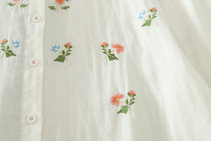 Women's clothing summer 2025 novelty short sleeve lapel white embroidery shirts and blouses stylish stylish women's blouse
