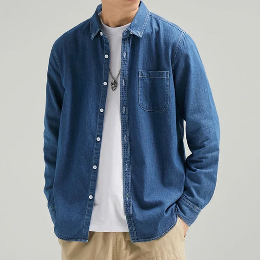 New Four Seasons Men's Long Sleeve Denim Shirt Cotton Jacket No Ironing Casual Social Comfortable and Breathable 3 Colors