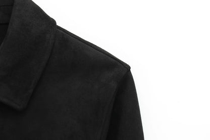 TRAF Women's Suede Texture Jacket 2025 Fashion Long Sleeve Cropped Coats Women Casual New In Outerwear