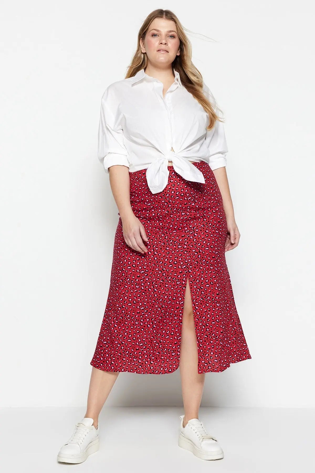 Trendyol TYZA Women's Plus Size Skirts Casual Animal Print Woven Plus Size Clothes Animal Print Skirts Casual