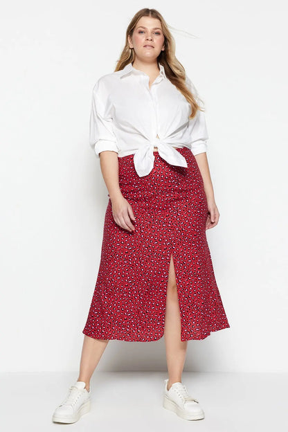 Trendyol TYZA Women's Plus Size Skirts Casual Animal Print Woven Plus Size Clothes Animal Print Skirts Casual