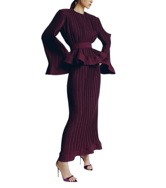 Elegant Two Piece Set For Women O Neck Long Sleeve Patchwork Ruffles Tops High Waist  Skirt Set Female Fashion New
