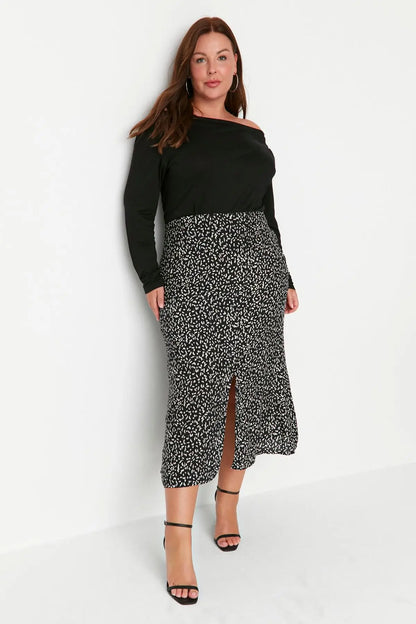 Trendyol TYZA Women's Plus Size Skirts Casual Animal Print Woven Plus Size Clothes Animal Print Skirts Casual