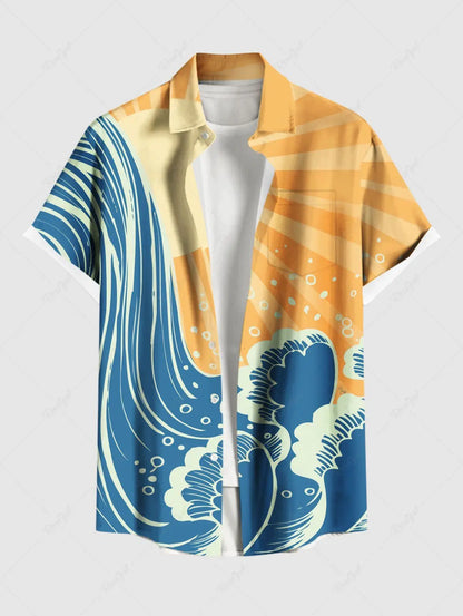 Summer Men's Hawaiian Shirts 3D Printed Short Sleeved Button Down Lapel Shirt